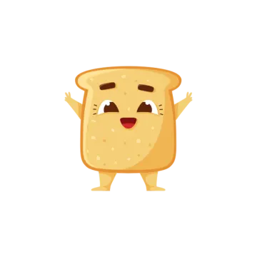 a toasted bread character with its arms up