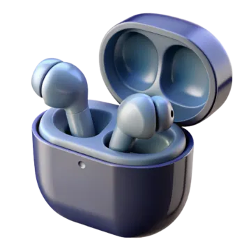 an image of a pair of blue earphones