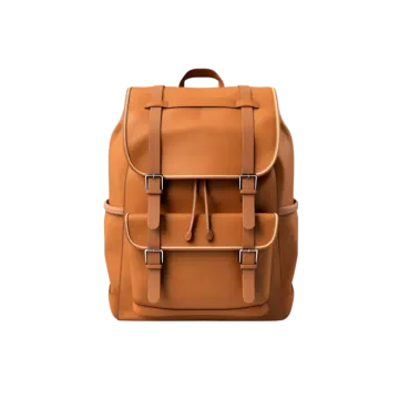 a brown leather backpack on a white background