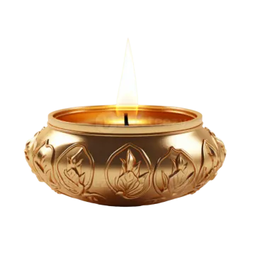 a golden oil lamp on a white background