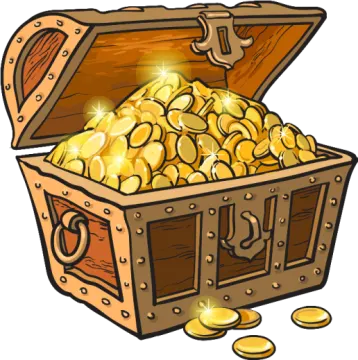 a wooden chest filled with gold coins