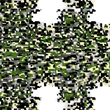 an abstract camouflage pattern in green and white