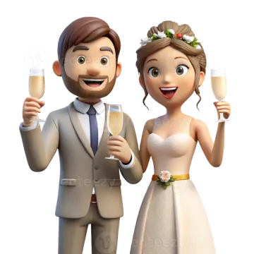 a bride and groom holding champagne flutes