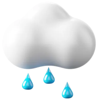 a white cloud with blue rain drops