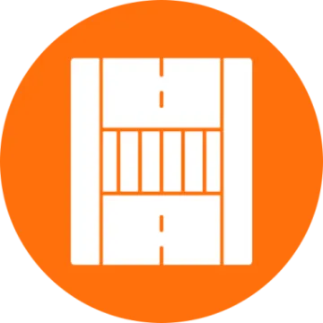 an orange circle with a picture of a door