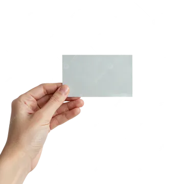a hand holding a business card on a white background
