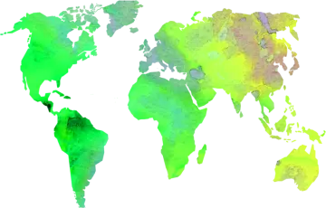 a map of the world with green watercolors
