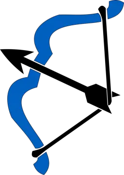 a blue bow with an arrow on it