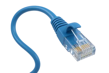 a blue ethernet cable on a white background