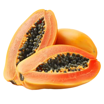 a cut open papan with seeds inside