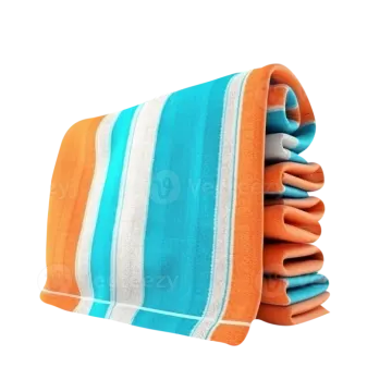 an orange and blue towel folded on a white background