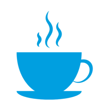 a blue coffee cup with steam rising out of it