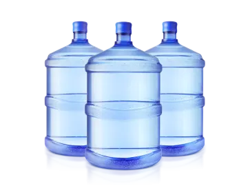 three large water bottles on a white background