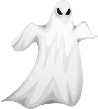a white ghost with black eyes and a black nose