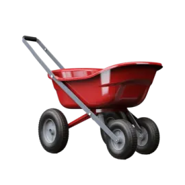 a red wheelbard with wheels