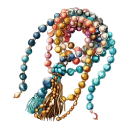 a colorful necklace with beads and tas