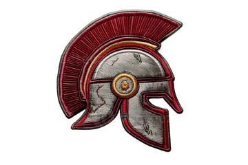 a spartan helmet embroidered on white background