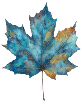 a blue maple leaf on a white background