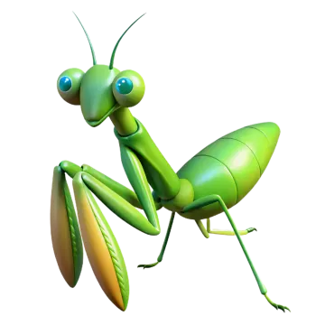 a green praying mantis with blue eyes