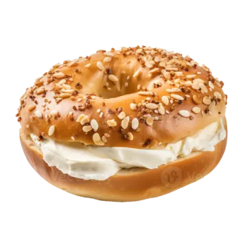 a close up of a bagel on a white background