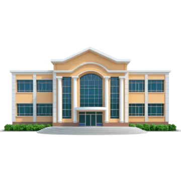 the front view of a school building