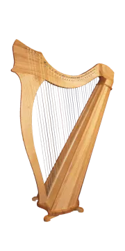 a wooden harp on a white background