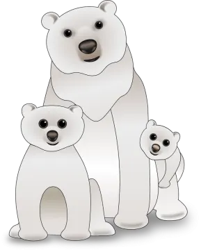 a polar bear and her two cubs