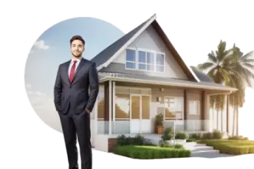 a man standing in front of a house