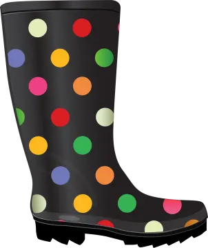 a pair of rain boots with colorful polka dots