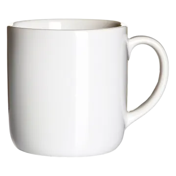 a white mug with a handle on it