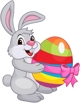 a cartoon bunny carrying an easter egg