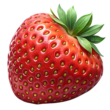 a red strawberry with green leaves on top