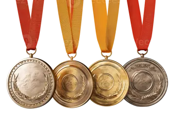 three medals on a white background