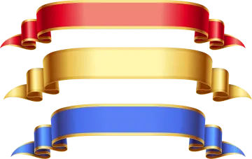 a set of three colored ribbons