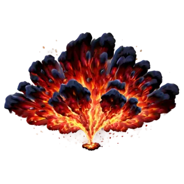 a black and red fireball on a white background