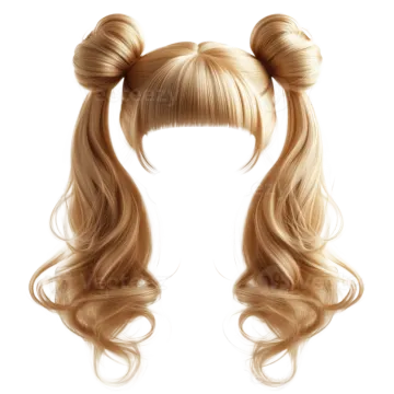 a woman with long blonde hair and ponytails