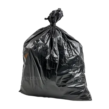 a black garbage bag on a white background
