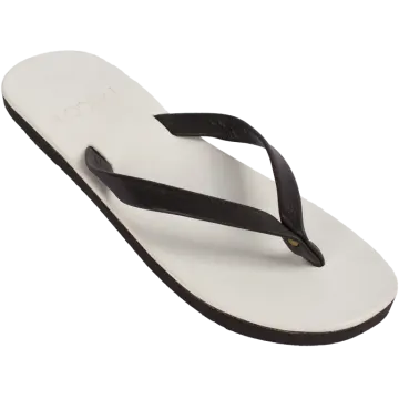 a pair of black and white flip flops