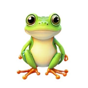 a green frog sitting on top of a white background
