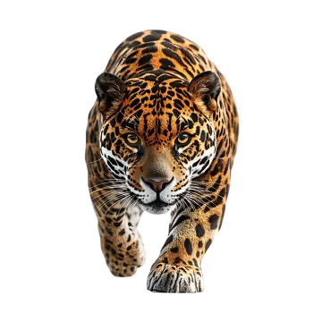 a jaguar walking across a white background