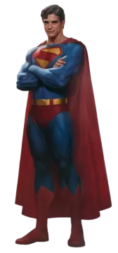 a painting of superman standing with his arms crossed