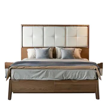 a bed with a headboard on top of it