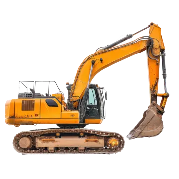 a yellow exor digger on a white background