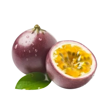 a passion fruit cut in half on a white background