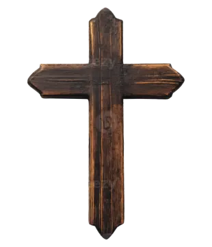 a wooden cross on a white background
