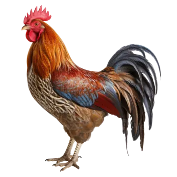 a rooster standing on its hinds