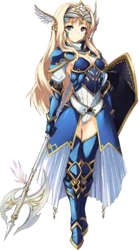 a female in a blue outfit holding a sword