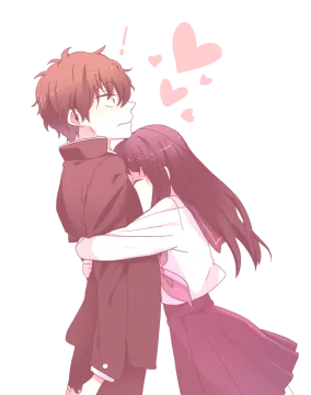 a couple hugging in front of a white background