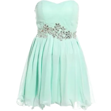 a mint green short prom dress with silver beading on the waist
