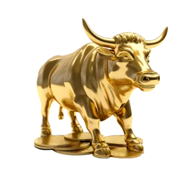 a gold bull statue on a white background